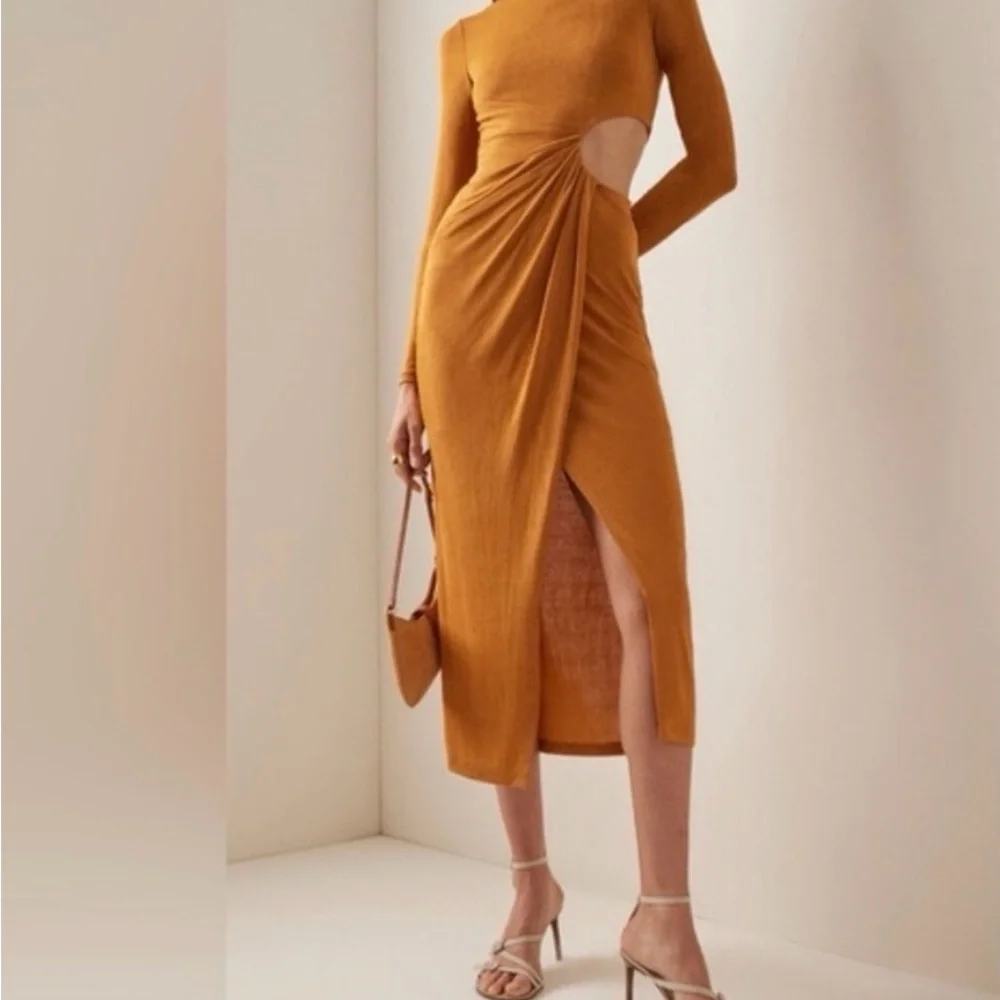 Significant Other Gold Cutout Dress - Picture 1 of 8